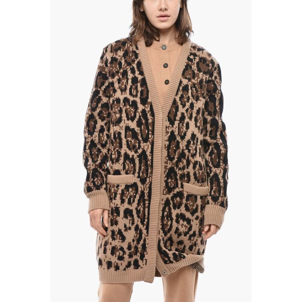 Mixed Cashmere Animal-Print Cardigan With V-Neck - Picture 2 of 5